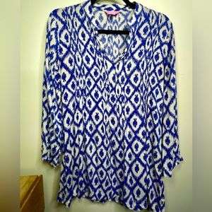 Lilly Pulitzer Sarasota Tunic Top Blue & White Little Fish Print, Small